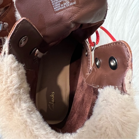 Clarks Orianna Hiker Boots Brown Leather Fur Trim Women’s size 7 - Picture 9 of 11